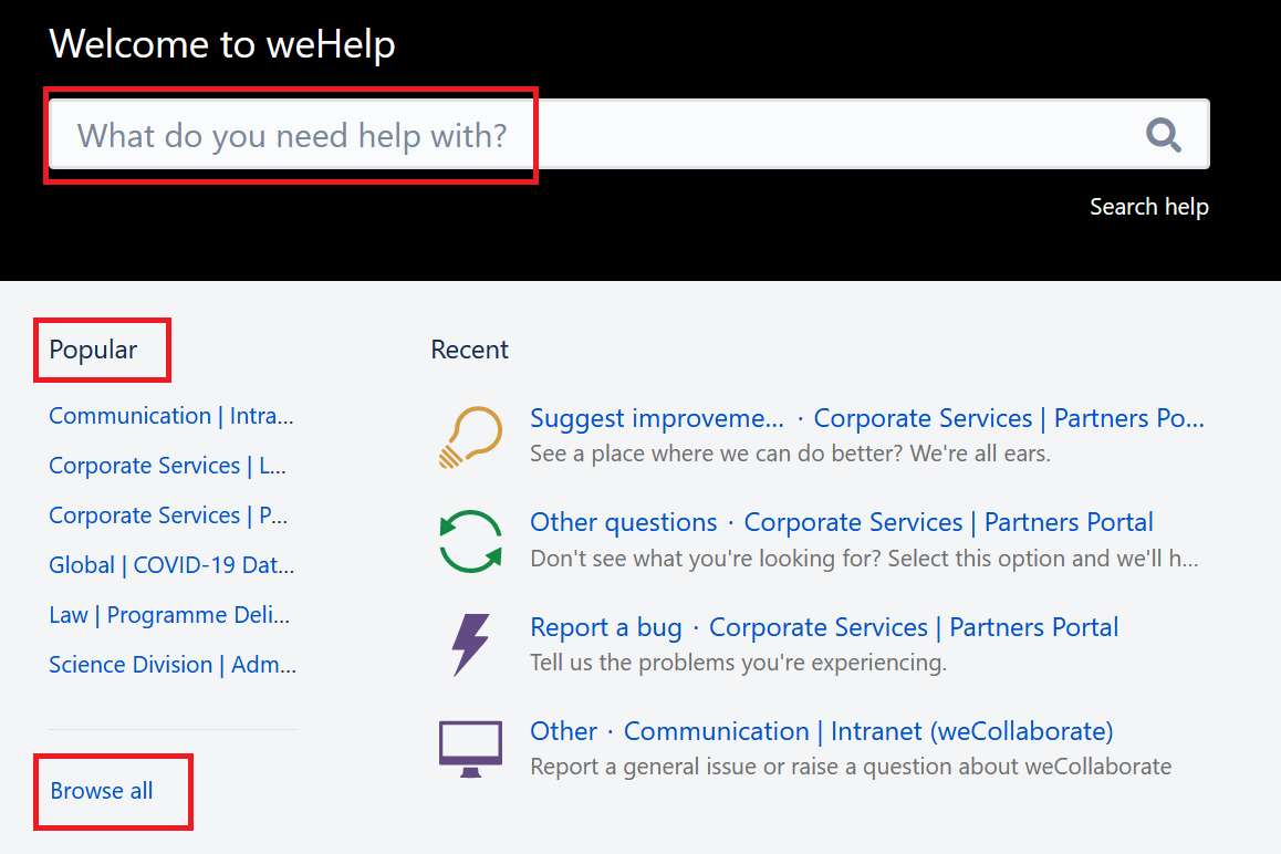 weCollaborate learning resources > Using the UNEP Service Desk (weWork and weHelp) > image2020-5-28_6-48-38.png